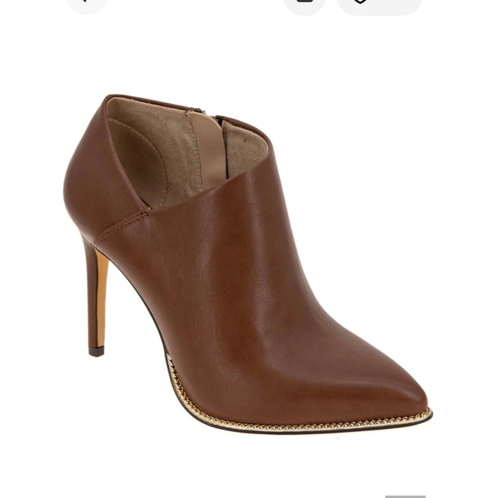 BCBGeneration Hadix Chain Trim Pointed Toe Stiletto Booties Women 8M Brown Vegan